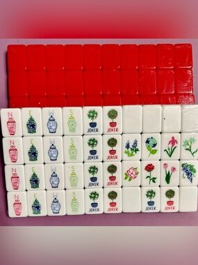 Mahjong- 4 Layer Acrylic Red Chinoiserie Dog